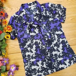 Banana Republic Purple Black Pattern Bow Tie Top